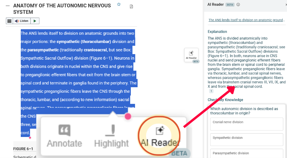 AccessMedicine AI Reader 操作介面範例圖