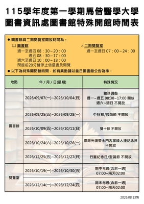115上開館時間表