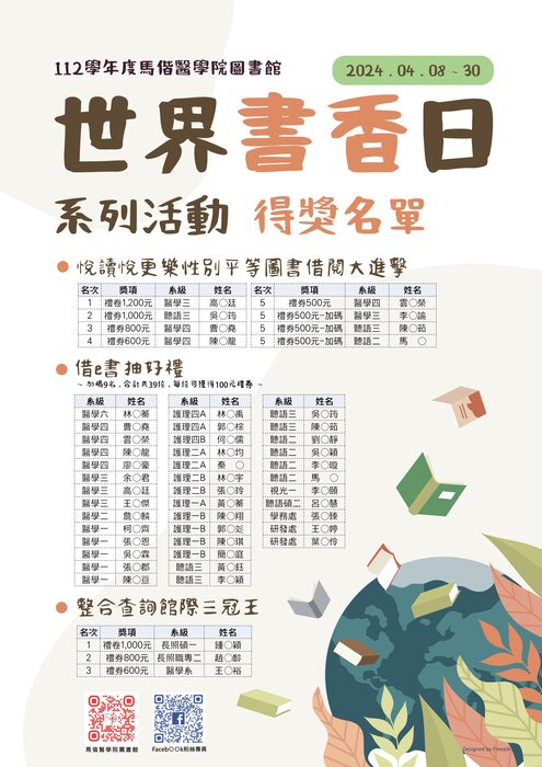 112學年度世界書香日得獎a名單